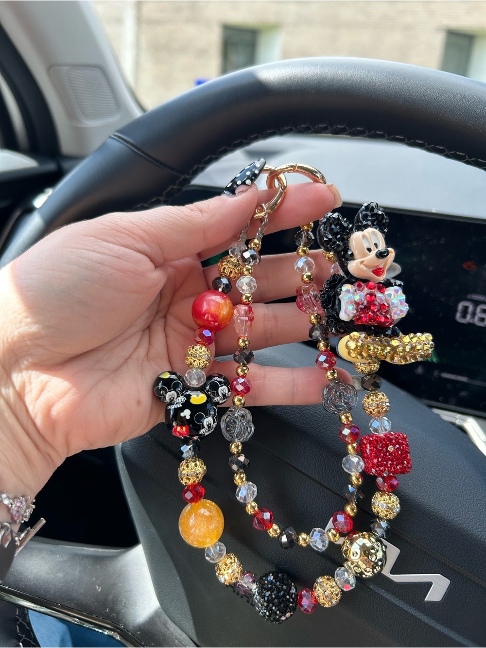Minnie Mouse Red & Black Beaded Keychain